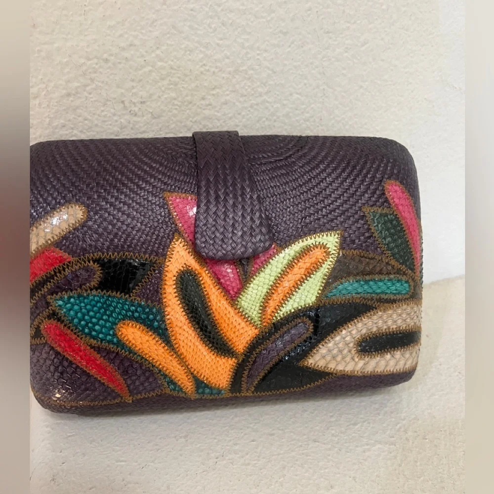Straw Woven Purple Multicolored Cross Body Bag‎ PURSE Pouch Clutch